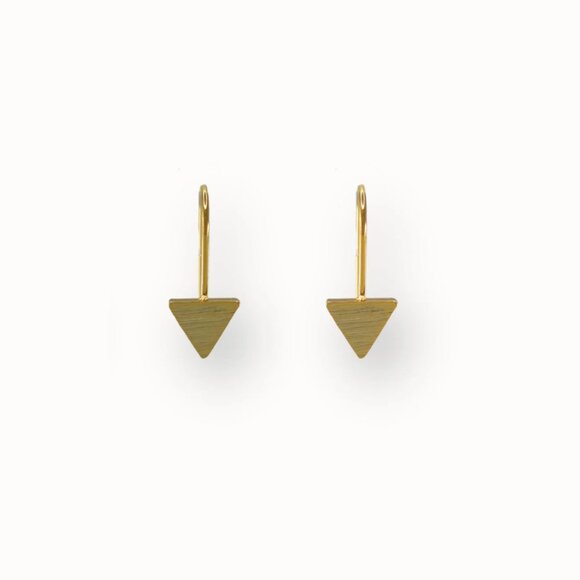 Gold matte-finished triangle drops earrings - Picture 1 of 4